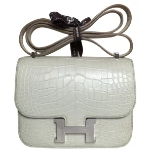 HERMES CONSTANCE ALLIGATOR MATT DREAMY PINK SILVER HARDWARE 18CM