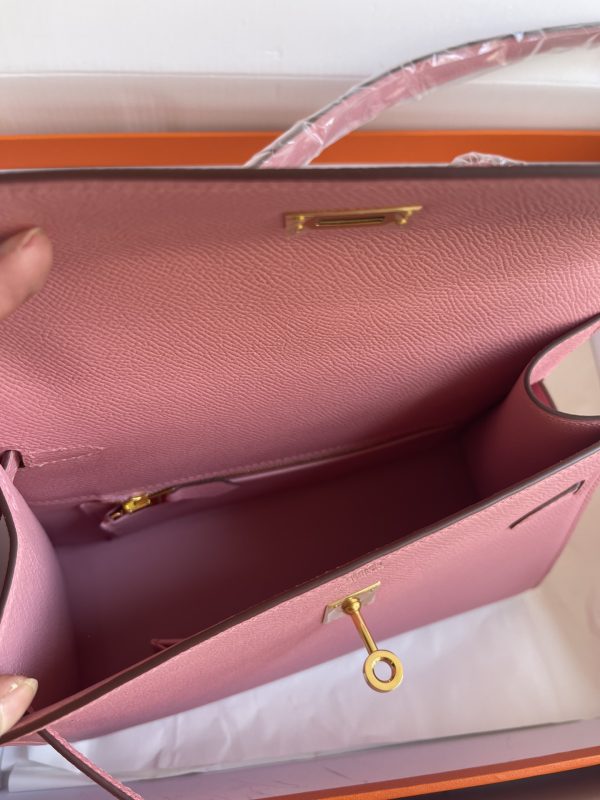 HERMES KELLY SELLIER EN DESORDRE EPSOM GOLD-TONED HARDWARE PINK 25CM