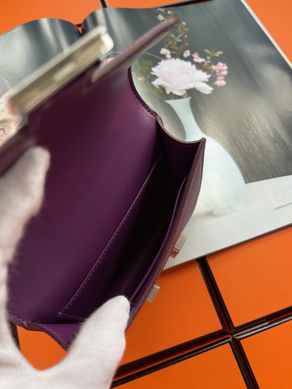 HERMES CONSTANCE MINI EPSOM SILVER-TONED HARDWARE VIOLET 14CM