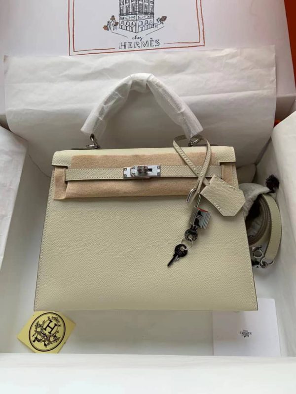 HERMES KELLY 28 EPSOM LIGHT BEIGE 28CM SILVER HARDWARE