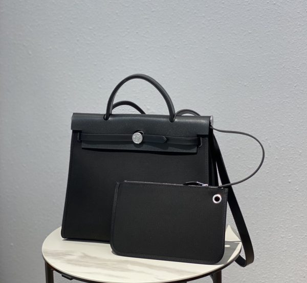 HERMES HERBAG ZIP 31 BAG PALLADIUM HARDWARE BLACK 31CM