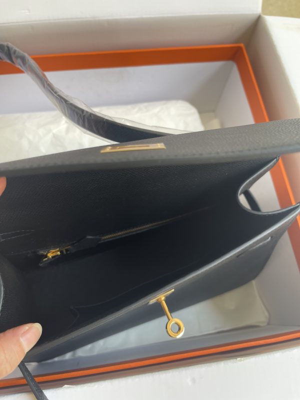 HERMES KELLY SELLIER EN DESORDRE EPSOM GOLD-TONED HARDWARE BLACK 25CM