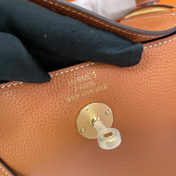 HERMES LINDY MINI TOGO BAG GOLD HARDWARE BROWN 19CM