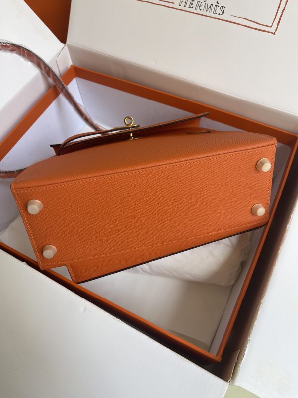 HERMES KELLY SELLIER EN DESORDRE EPSOM GOLD-TONED HARDWARE ORANGE 25CM