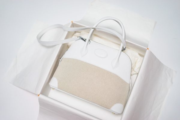 HERMES VINTAGE BOLIDE 31 CANVAS LEATHHER BAG WHITE 31CM