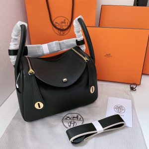 HERMES LINDY MINI TOGO BAG GOLD HARDWARE BLACK 19CM