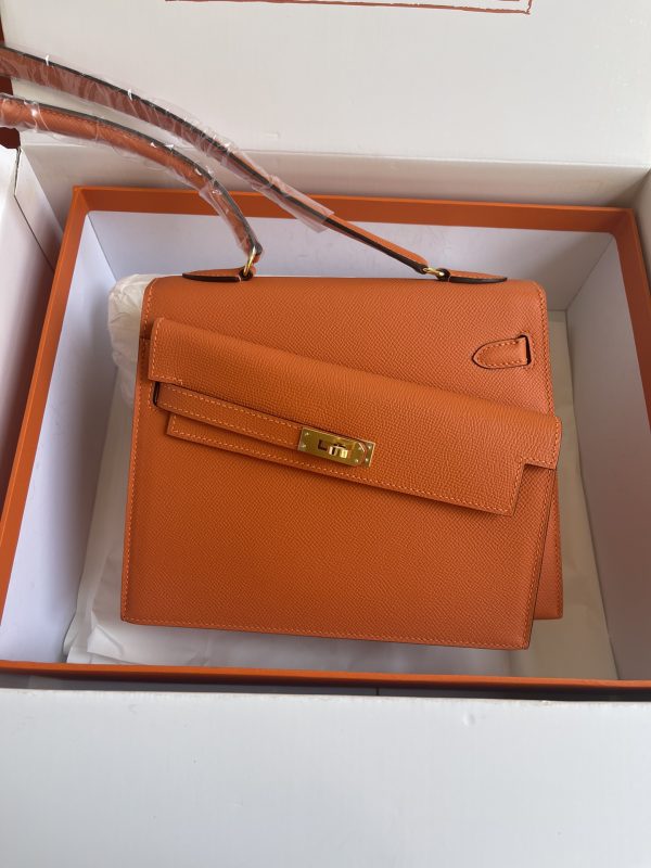 HERMES KELLY SELLIER EN DESORDRE EPSOM GOLD-TONED HARDWARE ORANGE 25CM