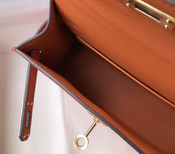 HERMES KELLY ORANGE SELLIER ROUGE EPSOM GOLD HARDWARE 19CM