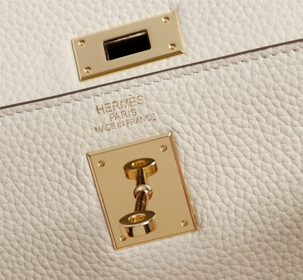 HERMES KELLY WHITE SELLIER ROUGE EPSOM GOLD HARDWARE 32CM