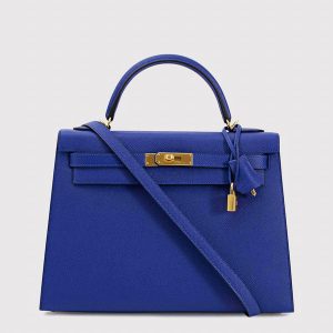 HERMES KELLY 25  GOLD HARDWARE EPSOM LEATHER BLUE ELECTRIC