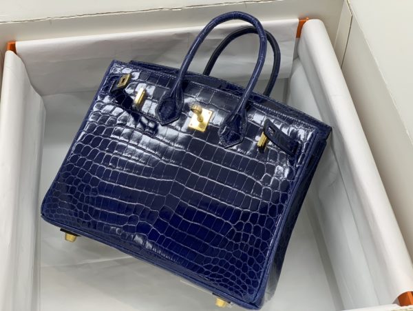 HERMES BIRKIN 30 CROCODILE GOLD-TONED HARDWARE DARK BLUE