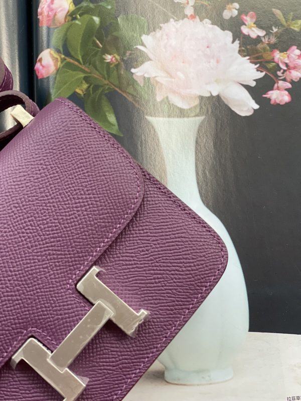 HERMES CONSTANCE MINI EPSOM SILVER-TONED HARDWARE VIOLET 14CM