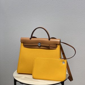 HERMES HERBAG ZIP 31 BAG PALLADIUM HARDWARE YELLOW 31CM