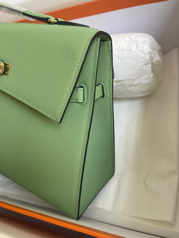 HERMES KELLY SELLIER EN DESORDRE EPSOM GOLD-TONED HARDWARE GREEN 25CM