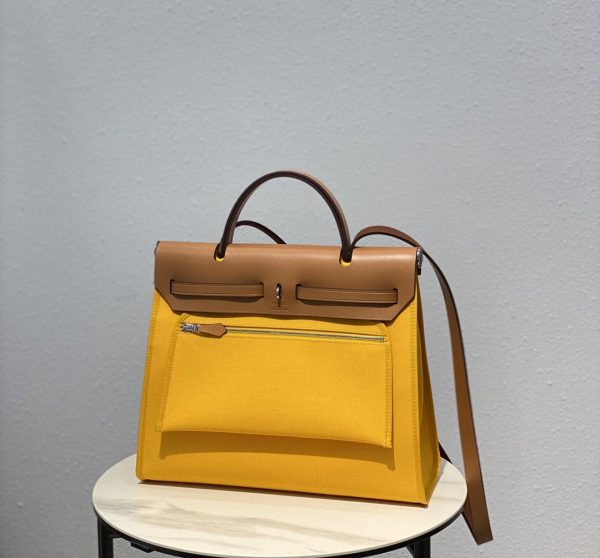 HERMES HERBAG ZIP 31 BAG PALLADIUM HARDWARE YELLOW 31CM