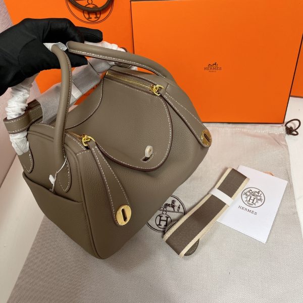 HERMES LINDY MINI TOGO BAG GOLD HARDWARE DARK BEIGE 19CM