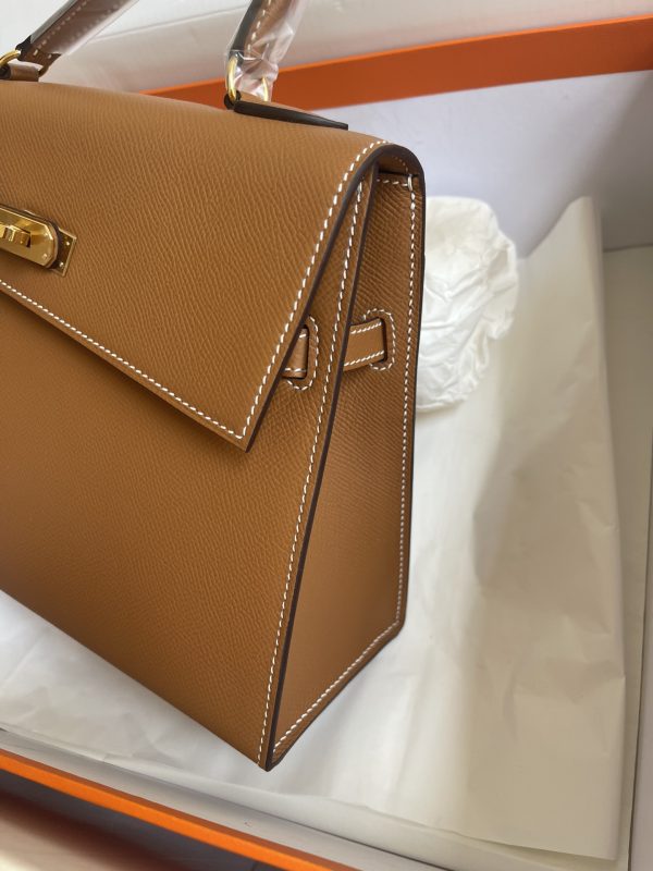 HERMES KELLY SELLIER EN DESORDRE EPSOM GOLD-TONED HARDWARE BROWN 25CM