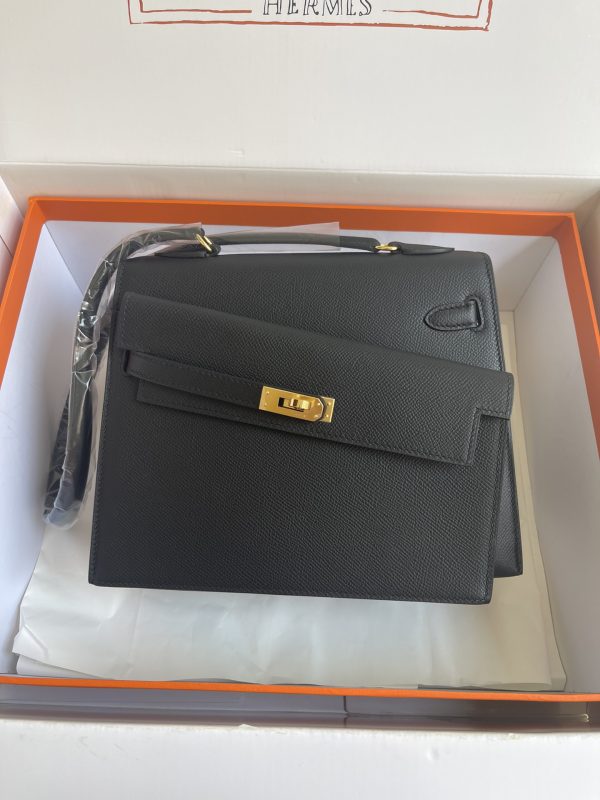 HERMES KELLY SELLIER EN DESORDRE EPSOM GOLD-TONED HARDWARE BLACK 25CM