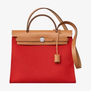 HERMES HERBAG ZIP 31 BAG PALLADIUM HARDWARE RED 31CM