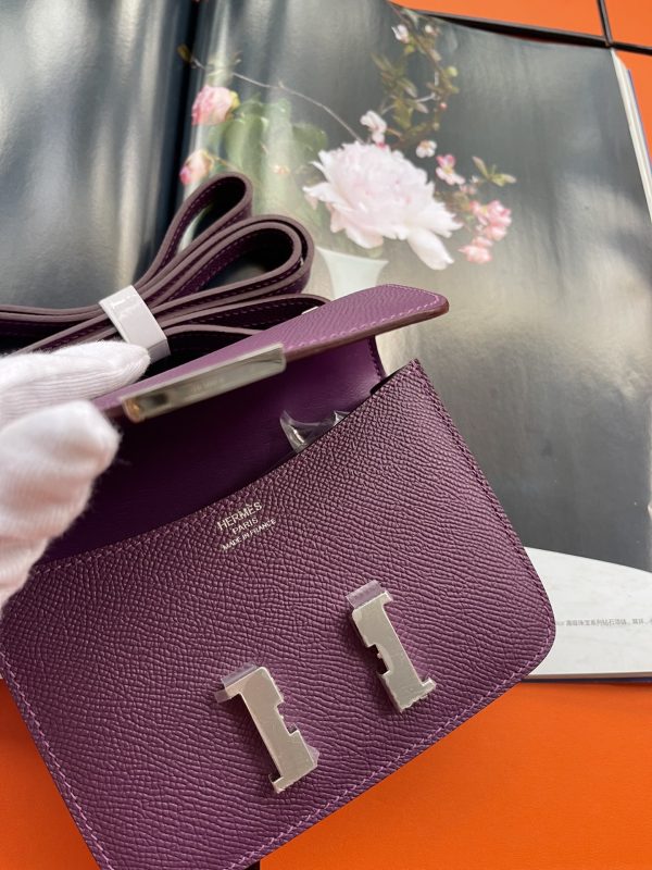 HERMES CONSTANCE MINI EPSOM SILVER-TONED HARDWARE VIOLET 14CM