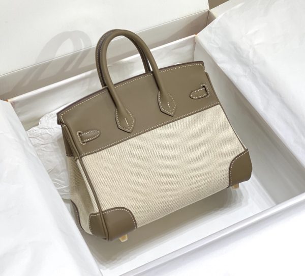 HERMES BIRKIN 25 BI-MATERIAL GOLD TONED HARDWARE GREY 25CM