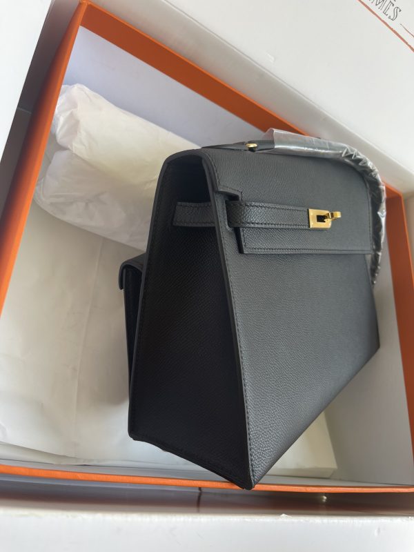 HERMES KELLY SELLIER EN DESORDRE EPSOM GOLD-TONED HARDWARE BLACK 25CM