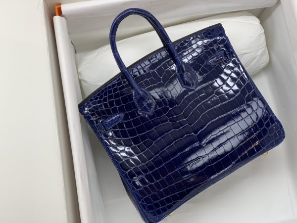 HERMES BIRKIN 30 CROCODILE GOLD-TONED HARDWARE DARK BLUE