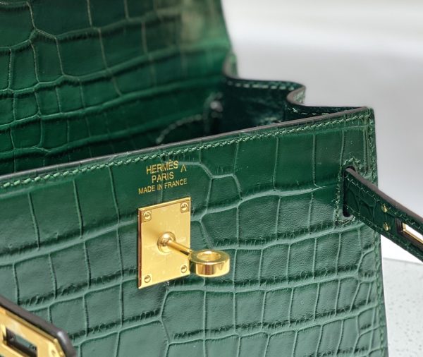 HERMES MINI KELLY K20 GOLD-TONED HARDWARE DARK GREEN 20CM