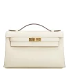 HERMES MINI KELLY POCHETTE GOLD TONED HARDWARE WHITE 22CM