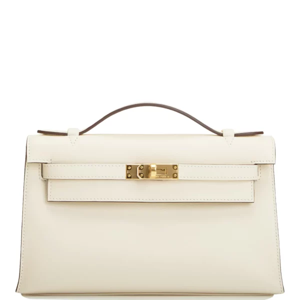 HERMES MINI KELLY POCHETTE GOLD TONED HARDWARE WHITE 22CM