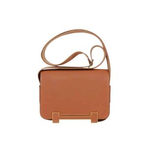 HERMES GETA BLACK CHEVRE GOLD HARDWARE BROWN 20CM