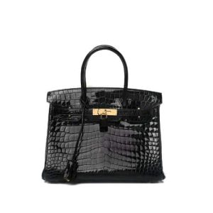 HERMES BIRKIN 30 BLACK NOIR SHINY POROSUS CROCODILE 30CM