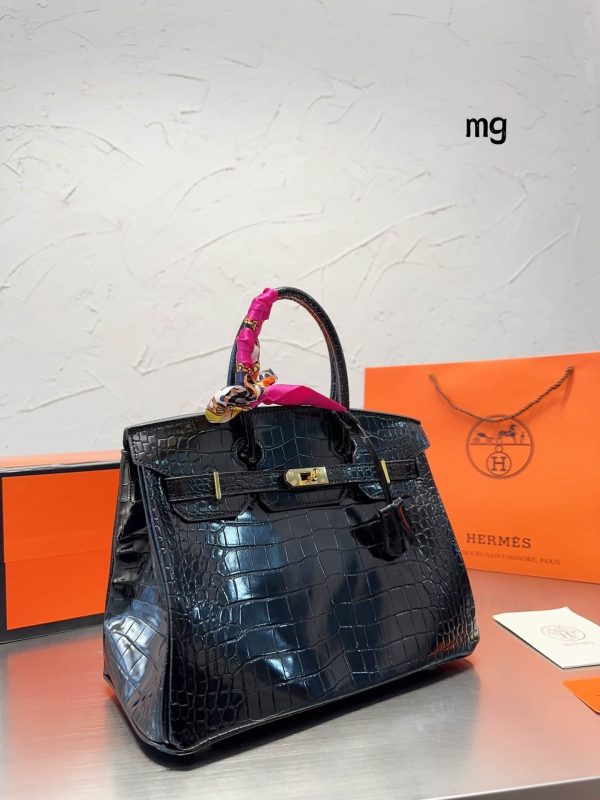 HERMES BIRKIN 30 BLACK NOIR SHINY POROSUS CROCODILE 30CM