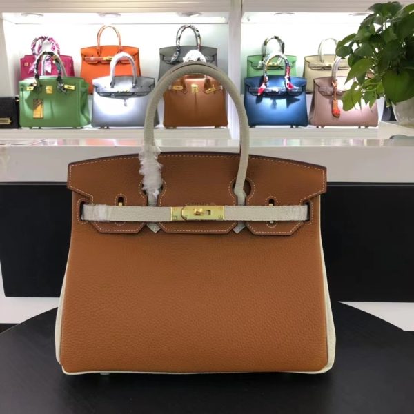 HERMES BIRKIN TOGO LEATHER GOLD HARDWARE BROWN 30CM