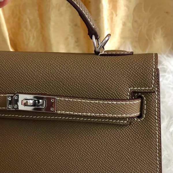 HERMES KELLY SELLIER EPSOM SILVER HARDWARE ETOUPE 22CM