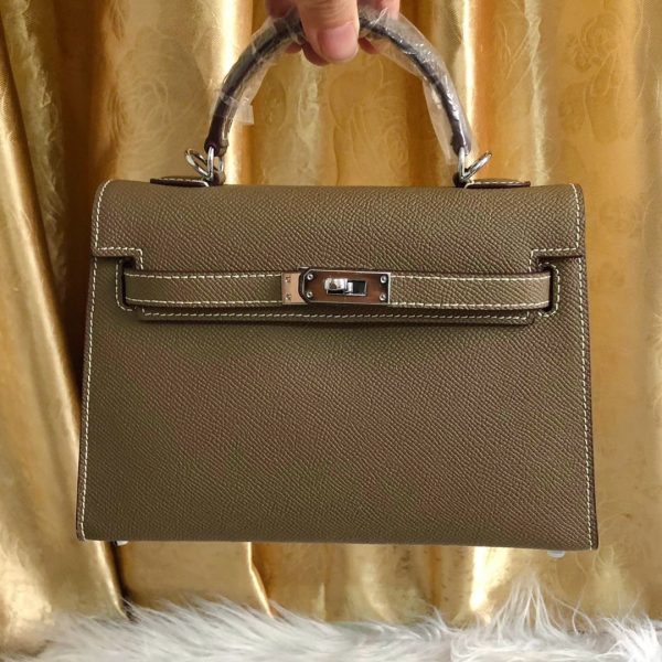 HERMES KELLY SELLIER EPSOM SILVER HARDWARE ETOUPE 22CM