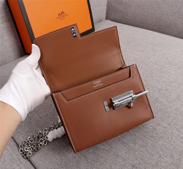 HERMÈS VERROU MINI BROWN CANVAS 17CM