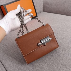 HERMÈS VERROU MINI BROWN CANVAS 17CM