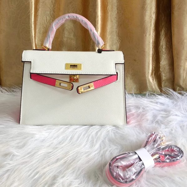 HERMÈS HSS KELLY SELLIER AZALEE EPSOM GOLD HARDWARE NATA AND ROSE 22CM