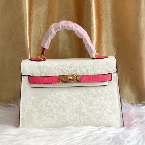 HERMÈS HSS KELLY SELLIER AZALEE EPSOM GOLD HARDWARE NATA AND ROSE 22CM