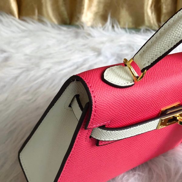 HERMÈS CUSTOM LEATHER SELLIER KELLY WITH BRUSHED SILVER HARDWARE ROSE AZALÉE AND CRAIE EPSOM 22CM