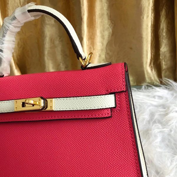 HERMÈS CUSTOM LEATHER SELLIER KELLY WITH BRUSHED SILVER HARDWARE ROSE AZALÉE AND CRAIE EPSOM 22CM