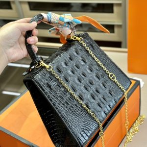 HERMES KELLY CROCODILE BLACK 25CM