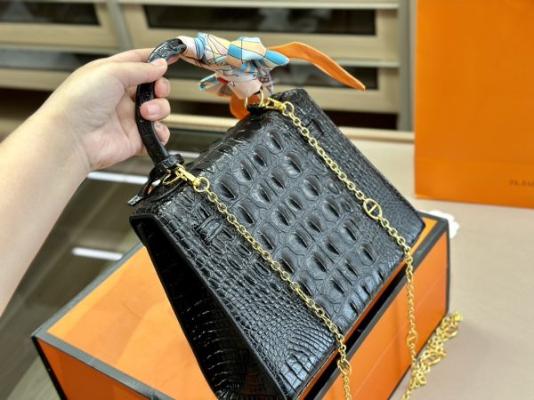 HERMES KELLY CROCODILE BLACK 25CM