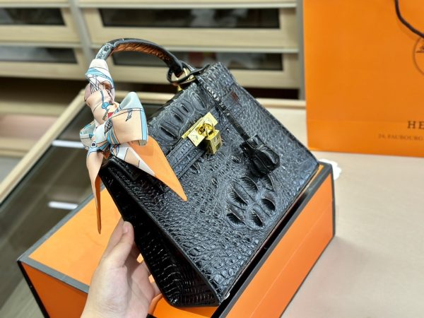 HERMES KELLY CROCODILE BLACK 25CM