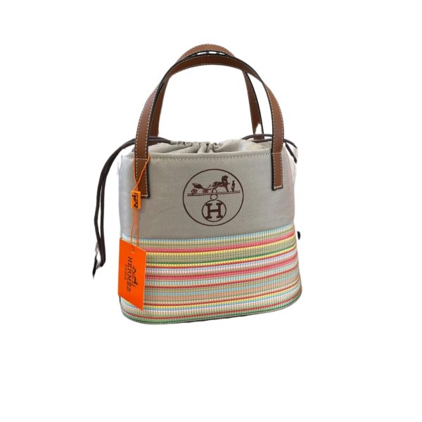 HERMÈS ROTTAN CANVAS WITH LEATHER BUCKET BAG 24CM