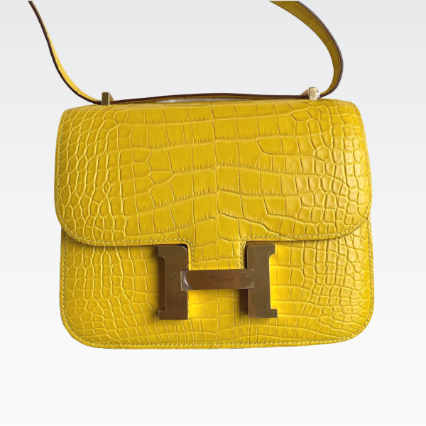 HERMES CONSTANCE ALLIGATOR MATT M9 MARIGOLD YELLOW GOLD HARDWARE 18CM