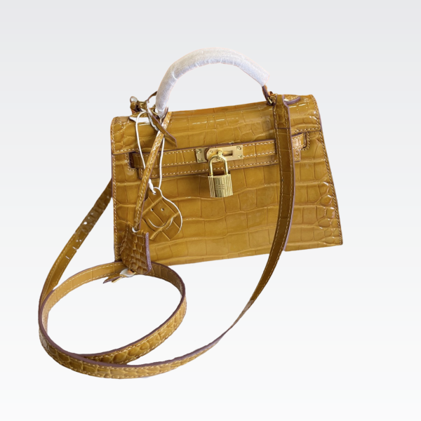 HERMES MINI KELLY CROCODILE GOLD-TONED HARDWARE GOLDEN BROWN 22CM