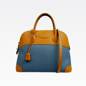 HERMES VINTAGE BOLIDE 31 CANVAS LEATHHER BAG DENIM 31CM