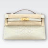 HERMES MINI KELLY POCHETTE CROCODILE GOLD TONED HARDWARE WHITE 22CM